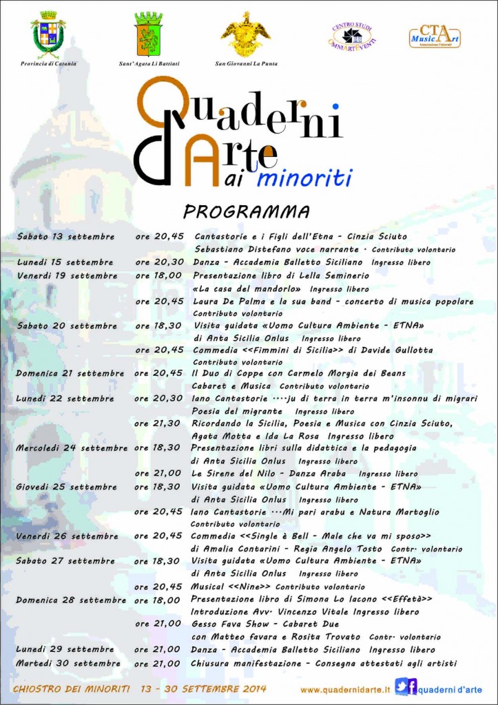 PROGRAMMA MOSTRA "QUADERNI D'ARTE AI INORITI"